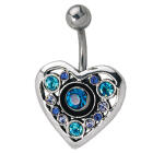 Schild für Bauchnabelpiercing 925 Sterling Silber Herz mit Swarovski