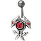 Schild für Bauchnabelpiercing 925 Sterling Silber Delfine mit Swarovski
