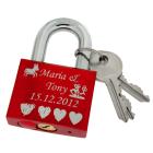 Gravurbeispiel Liebesschloss rot aus Aluminium 50mm mit Ihrer individuellen Gravur