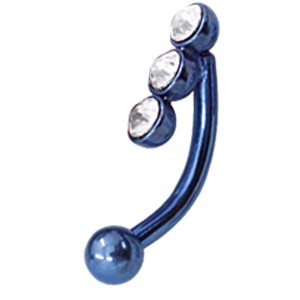 Mini Piercing Augenbraue aus Titan 1.2x8mm mit 3 juwellierten Halbkugeln, dunkelblau/CR