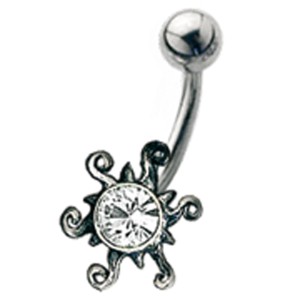 Bauchnabel Piercing mit Silber Design - die Sonne strahlt