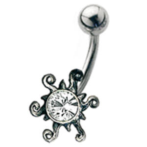 Bauchnabel Piercing mit Silber Design - die Sonne strahlt