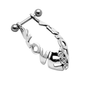 Helix Ohrpiercing 1.2x6mm mit 925 Sterling Silberdesign Schriftzug LOVE und Kristall