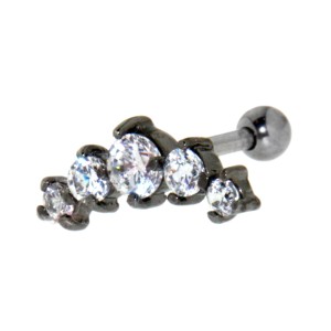 Helix Ohrpiercing mit 5 klaren Swarovski-Kristallen Schwarzes 925 silber 1.2x6mm