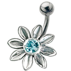 Bauchnabel Piercing Stecker mit 925 Sterling Silber Motiv Blume 1,6x10mm, kristallklar