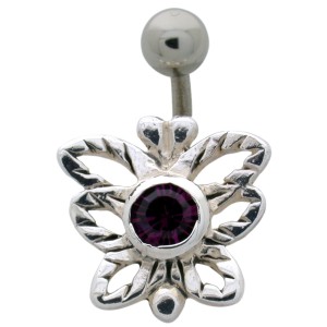 Bauchnabel Piercing mit Schmetterling und großem Kristall