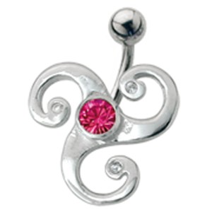 Stahl Bauchnabel Piercing mit abstraktem Motiv, rosa Kristall