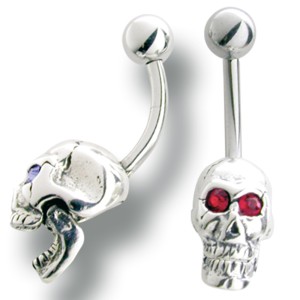 Bauchnabel  Piercing mit Totenkopf Design aus 925 Silber