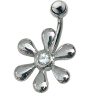 Stahl Bauchnabel Piercing mit Blütendesign - das Prilblümchen in Silber! Kristall aquamarin