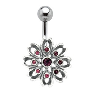 Bauchnabel Piercing mit 925  Silber Blüten Motiv 501