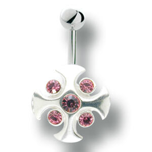 Bauchnabel Piercing mit 925 Silber Kreuz Motiv 70, crystal, 1.6x10mm