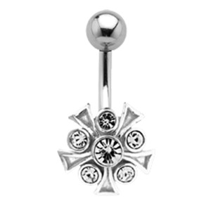 316L ChirurgenBauchnabel Piercing Stahl mit 925 Silber corona Design
