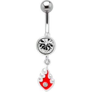 Belly button piercing with 925 silver flame design