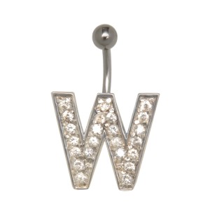 Bauchnabel Körperschmuck Piercing im ABC-Design mit Zirkonien - Buchstabe W,1.6x6mm / 1.6x8mm / 1.6x10mm / 1.6x12mm / 1.6x14mm