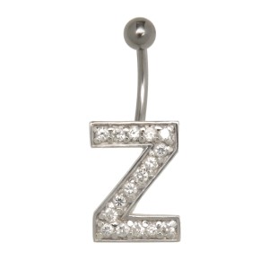 Bauchnabel Körperschmuck Piercing im ABC-Design mit Zirkonien - Buchstabe Z,1.6x6mm / 1.6x8mm / 1.6x10mm / 1.6x12mm / 1.6x14mm