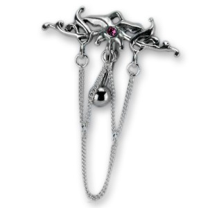 Bauchnabel Piercing, Fantasie-Design mit Silberketten und Kristallen