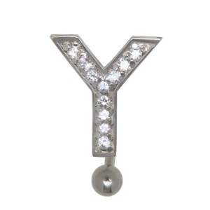Bauchnabel Körperschmuck Piercing im ABC-Design mit Zirkonien - Buchstabe Y, 1.6x8mm