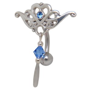 Bauchnabelpiercing 1.6x10mm mit romantischem Motiv Farbe hellblau