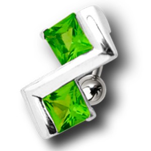 Bauchnabel Piercing mit Art-Deko-Design und 2 quadratischen grünen Kristallen