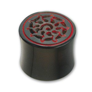 Organix Ohrtunnel aus Horn, Motiv Spirale mit roten Akzenten, 16mm Durchmesser