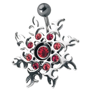 Schild für Bauchnabel Piercing 925 Sterling Silber aggressive Sonne mit Swarovski Steinen besetzt