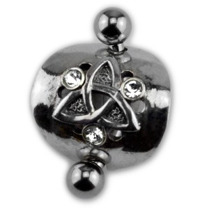 Piercing gebogen Bauchnabel Chirurgenstahl Stab - mystisches Schild 925 Sterling Silber, 3 Kristalle klar
