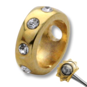 Rahmen für Piercingkugel - mit Kristallen besetzt, für 3mm Kugel, stahl