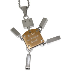 Pendant robot jumping jack made of stainless steel with individual engraving, gold-colored coated