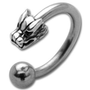 Hufeisen Piercing mit Front-Motiv Chirurgenstahl - Drachenkopf Sterling Silber 1.6x10mm