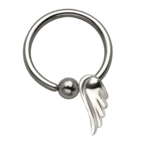 Kugelklemmring aus 316L BCR Chirurgenstahl 1,2 x 10 mm mit Engelsflügel-Anhänger