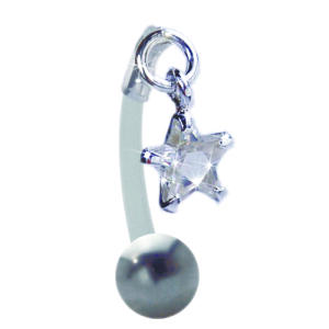 Bauchnabel Piercing mit PTFE-Stab, 1.6x12mm mit klarem Kristall-Stern