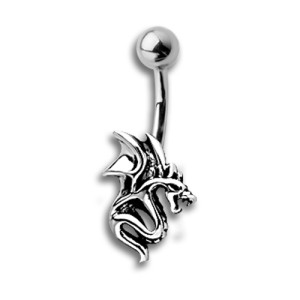 Bauchnabelpiercing 1.6x10mm mit einem Drachen Design aus 925 Sterling Silber