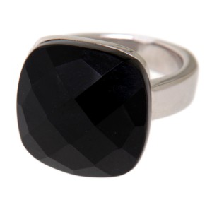 Stahlring mit einem schwarzen synthetischen Stein  in Schwarz