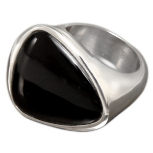 massiver Stahlring mit schwarzem GLAS, Ringgröße 56