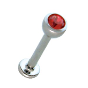 316L Labret mit juwellierter Kugel, Lippenstecker Piercing,  1,2x12mm,leuchtend rot