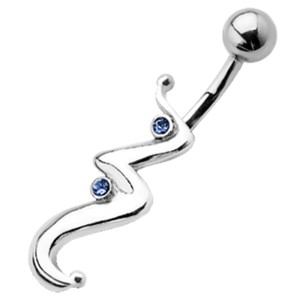 Bauchnabel Piercing mit Wave Design mit 2 Kristallen und Schwung