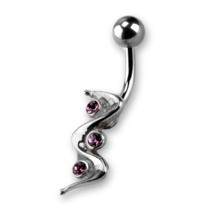 Bauchnabel Piercing mit Wave Design mit 3 Kristallen