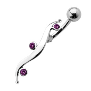 Bauchnabel Piercing mit Wave Design mit 3 Kristallen, elegant