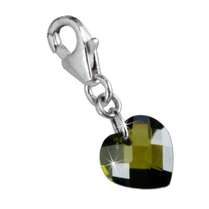 Anhänger Zirkonie Herz, 10mm, oliv