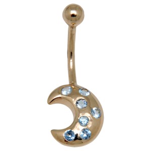 9 Karat t Gold Bodypiercing mit Halbmond, Kristalle hellblau