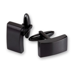 Manschettenknopf aus Edelstahl, schwarz, rechteckig, 19,5 x 10,5 mm