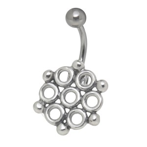 Bauchnabelpiercing mit einem Retro-Design aus 925 Silber 1.6x6mm / 1.6x8mm / 1.6x10mm / 1.6x12mm / 1.6x14mm