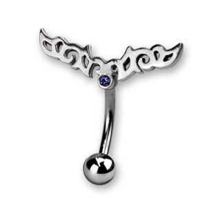 Piercing gebogen Bauchnabel mit Gothic Design, Flügel