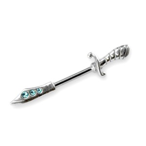Bruststab mit 925 Sterling Silber - Schwert aus Silber, 12mm, Kristalle dunkelblau