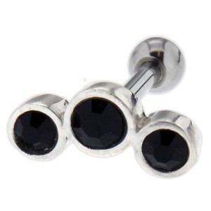 316L Helix Ohrpiercing 1.2x6mm mit drei Kreise aus 925 Sterling Silber, schwarz