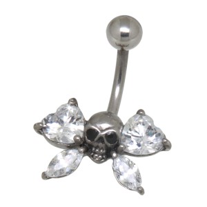 Bauchnabel Piercing Motiv Totenkopf mit Kristallflügeln