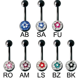 Crystallines schwarzes Bauchnabel Piercing, ab clear BLÜMCHEN