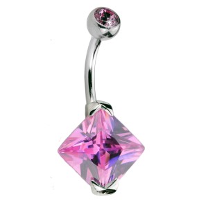 Bauchnabel Piercing 1.6x10mm ChirurgenstahlStab mit 10mm Durchmesser Cubic Zirkonia in Stahl eingefasst, 10mm Durchmesser, rosa