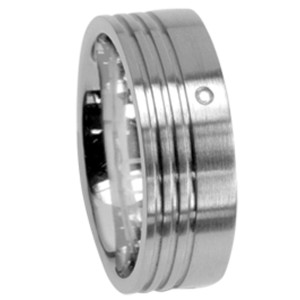 Titan Ring mit Diamant 3 Rillen seitlich