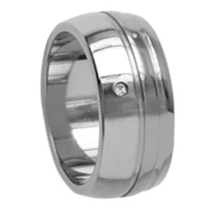 Titan Ring mit Diamant 2 Rillen seitlich